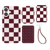 Burgundy Vibe Checkered iPhone Bundle Set - Wallet
